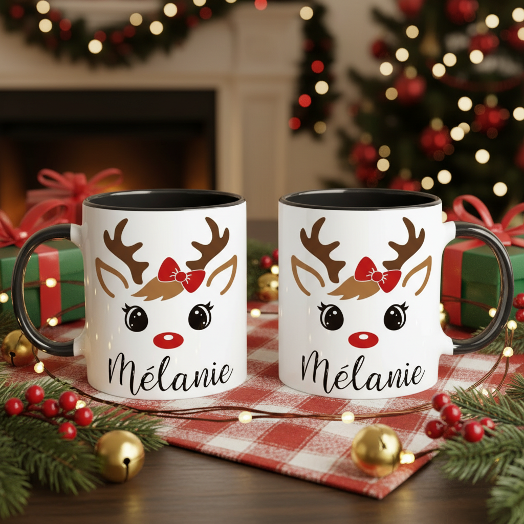 mug renne personnalisé ambiance noël et lumières