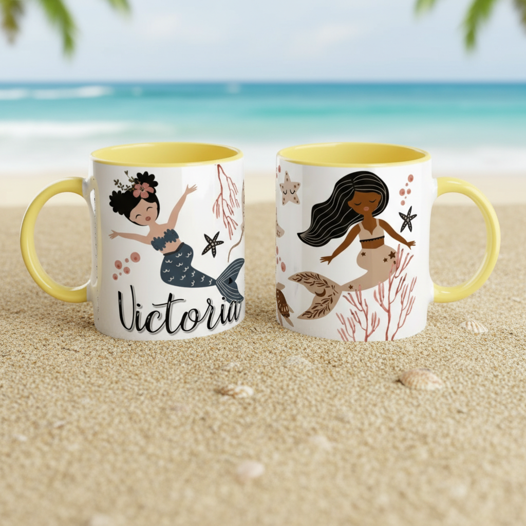 tasse décor sirène avec illustrations marines sur les deux faces