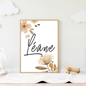 Affiche décorative florale au style boho chic avec motifs naturels pour décoration de chambre d’enfant douce et élégante