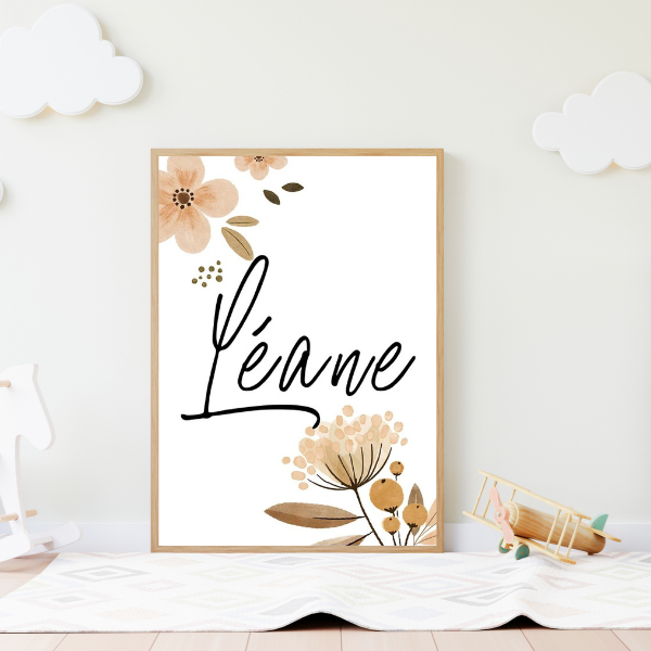 Affiche décorative florale au style boho chic avec motifs naturels pour décoration de chambre d’enfant douce et élégante