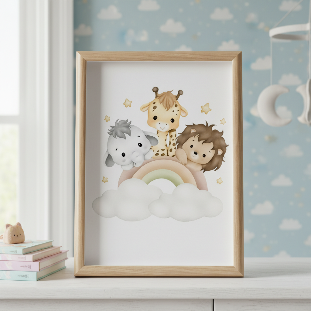 Poster bébé safari avec animaux illustrés doux