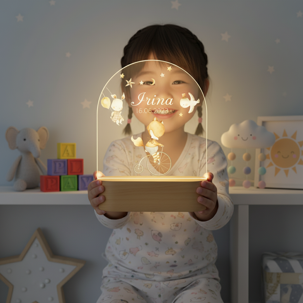 Renard veilleuse personnalisée bébé avec lumière LED douce