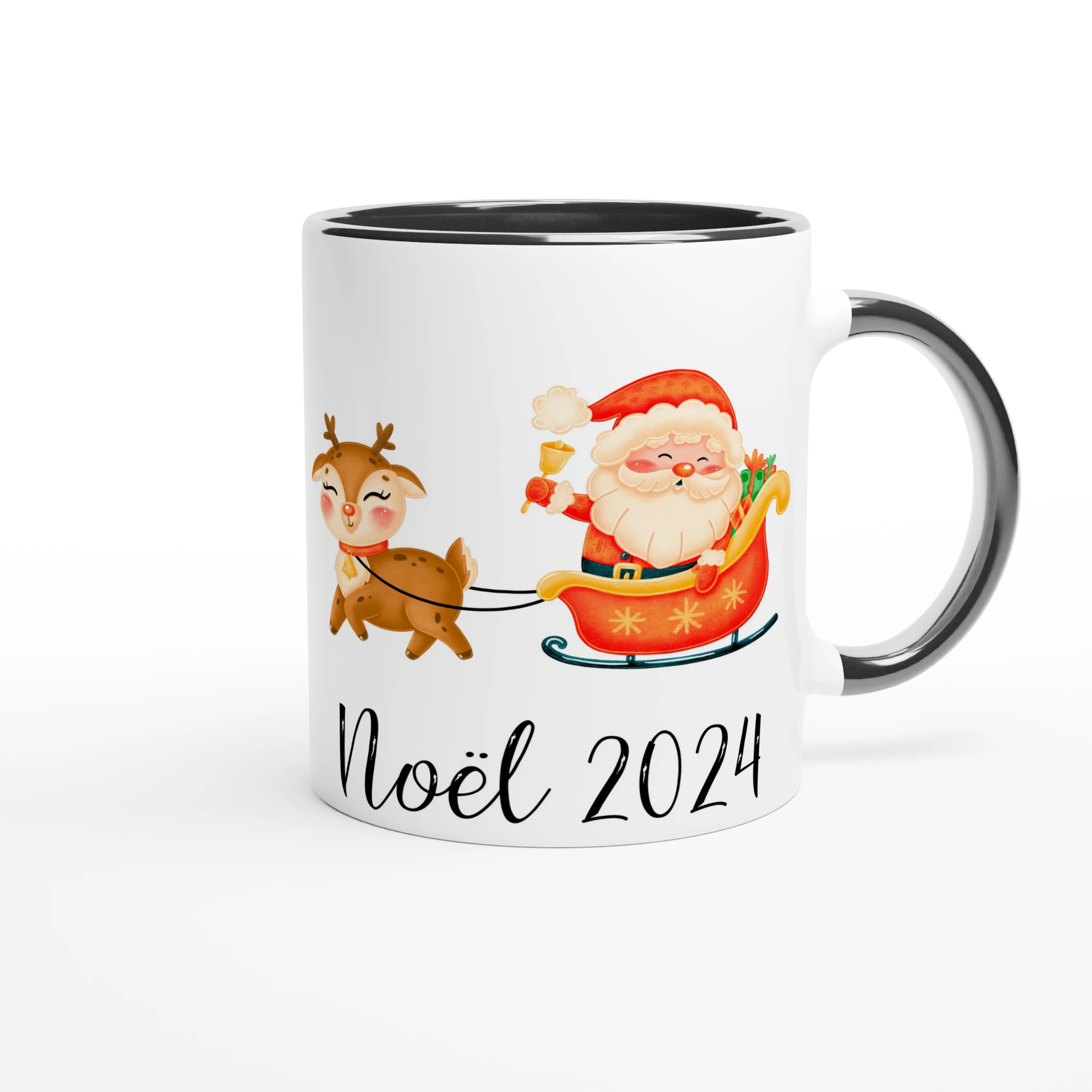 Mug de Noël Personnalisé avec Renne et Père Noël – Cadeau Unique pour Noël 2024