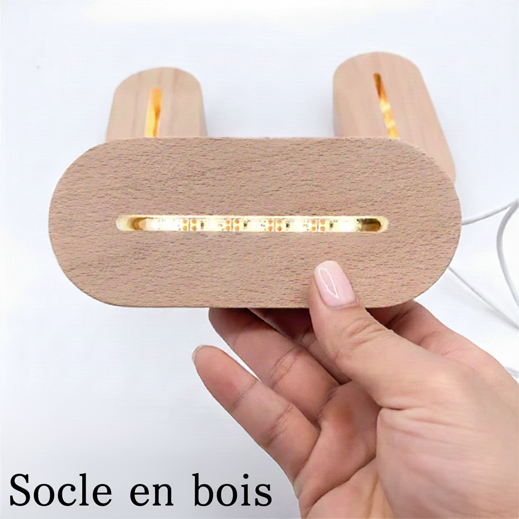 Un socle en bois pour veilleuse chambre enfant.