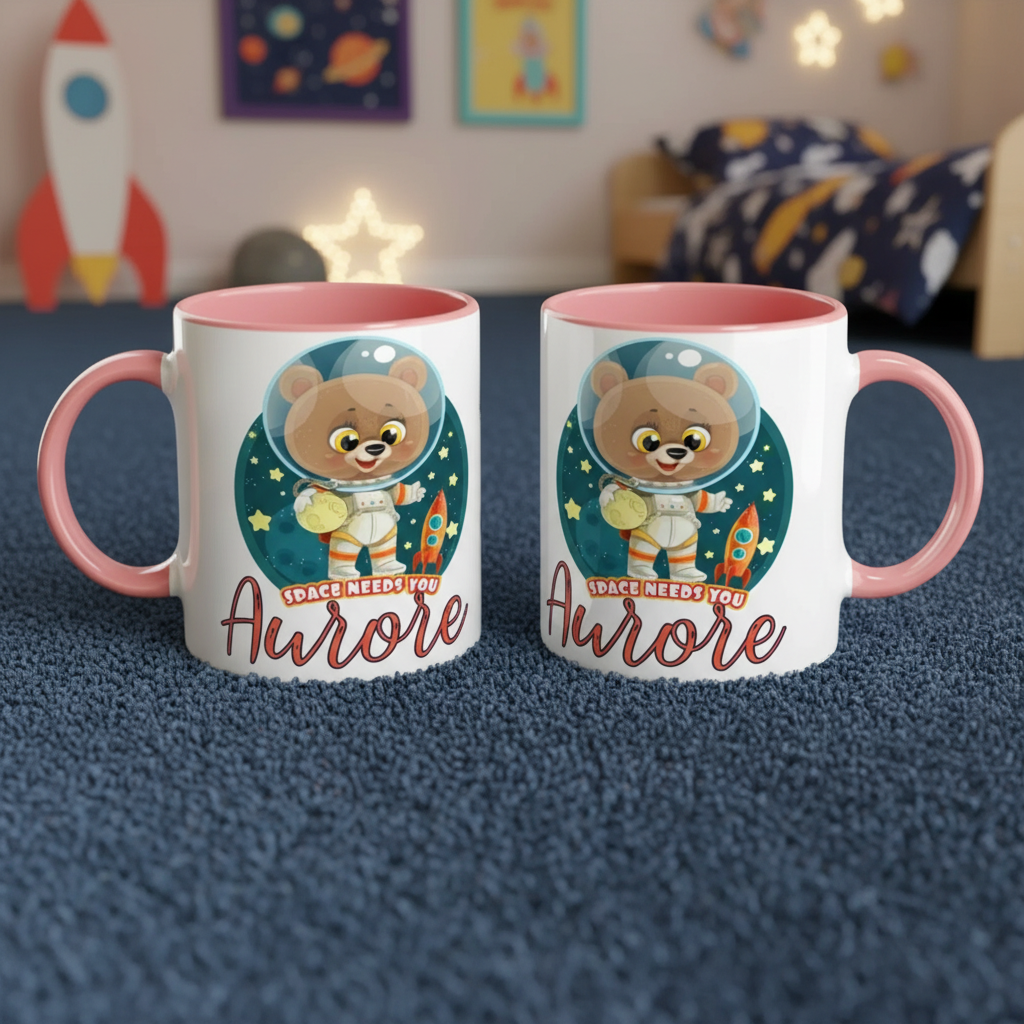 Tasse en céramique pour enfant avec univers spatial coloré
