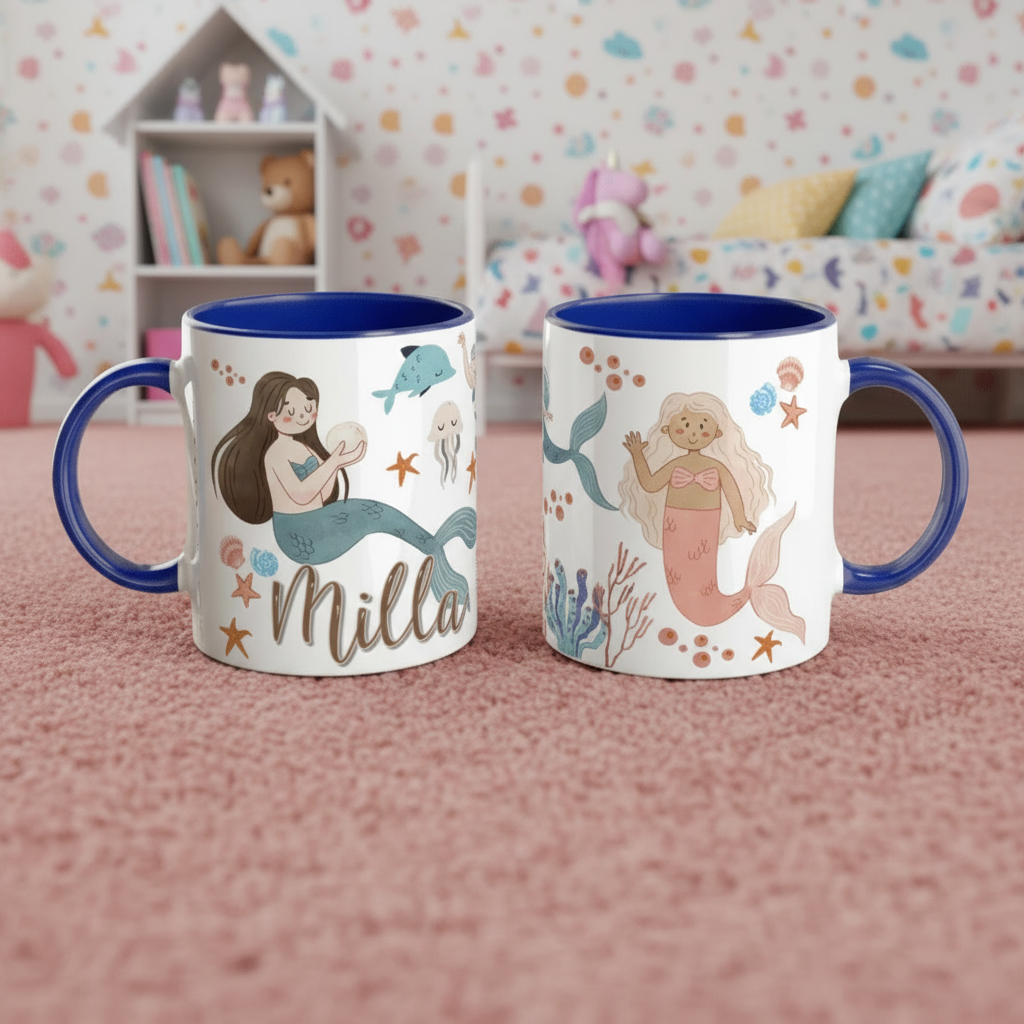 Mug personnalisé enfant avec décor marin et sirène