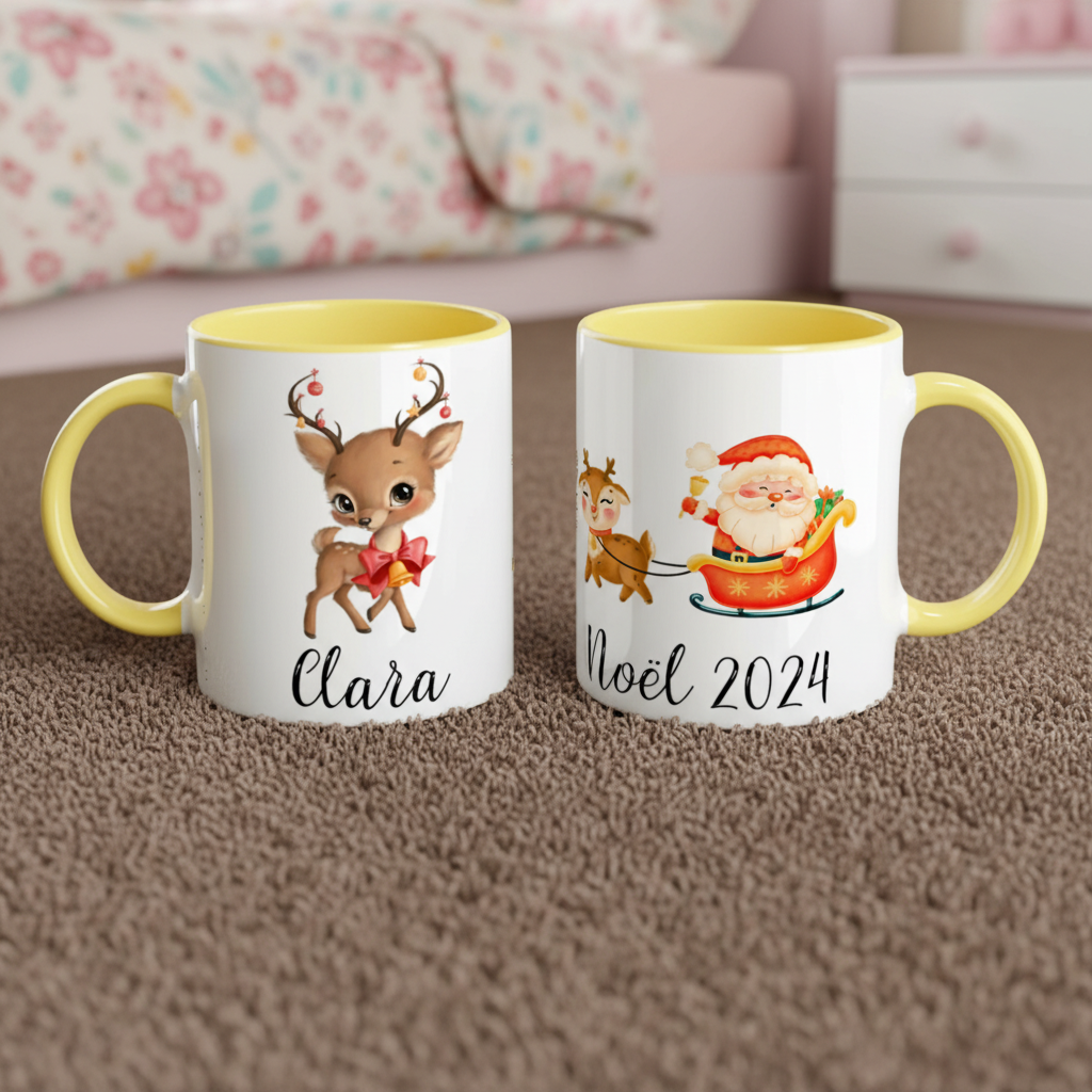 mug enfant de noël personnalisé illustration renne