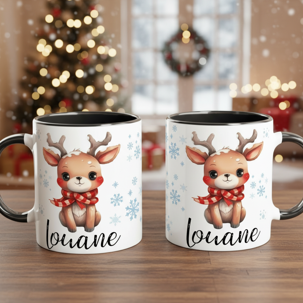 Mug de Noël personnalisable avec illustration renne pour enfant