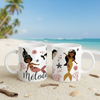 Tasse personnalisable avec sirènes tropicales, coraux et étoiles de mer, idéale comme cadeau sirène personnalisé pour enfant