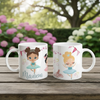 Tasse personnalisée danse classique avec ballerines illustrées, cœurs décoratifs et guirlandes festives, idéale comme cadeau pour danseuse enfant.