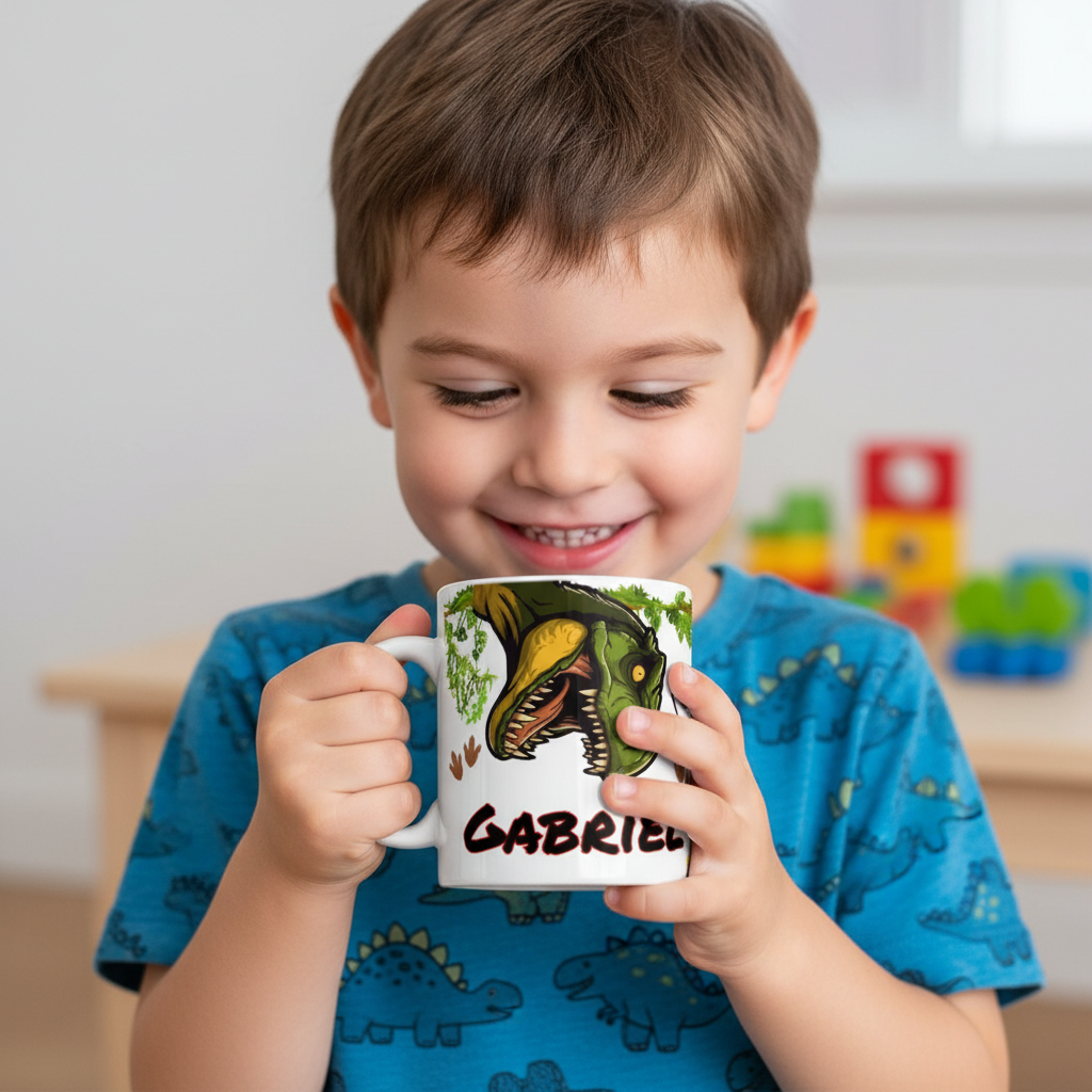 Tasse personnalisée enfant dinosaure en céramique, cadeau enfant personnalisé durable
