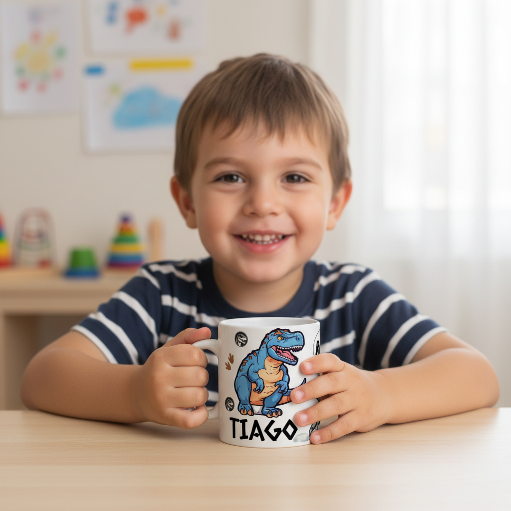 Tasse personnalisée enfant en céramique avec motif dinosaure, mug enfant personnalisé durable