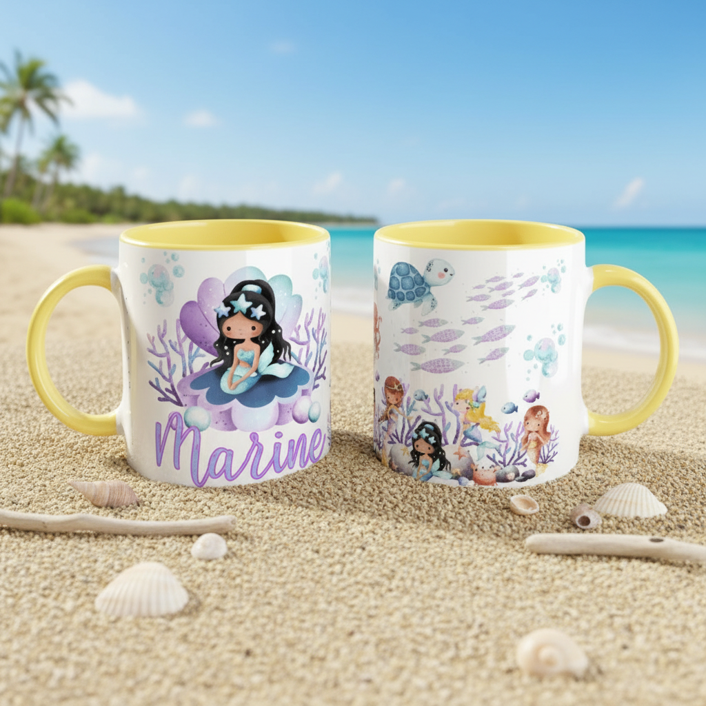 tasse personnalisée océan avec poignée colorée