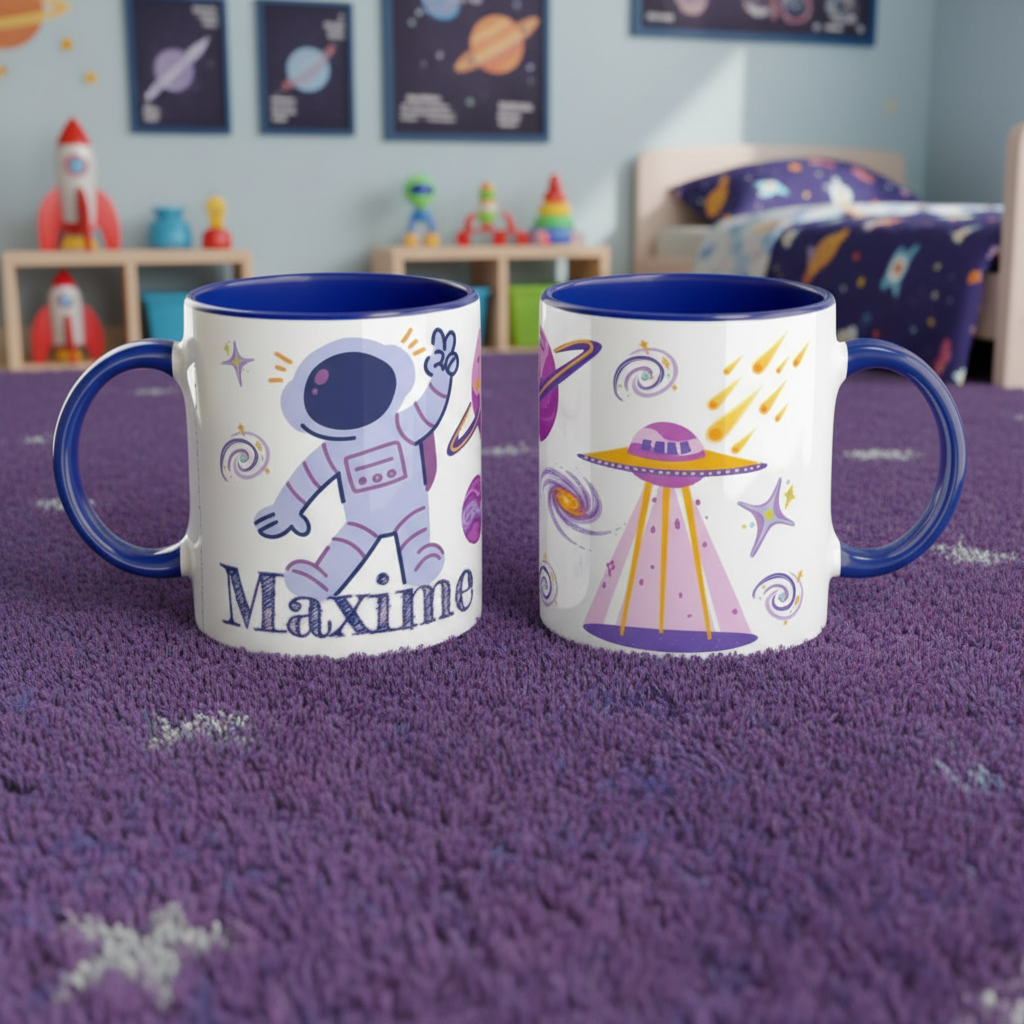 Mug enfant au design ludique avec univers de l’espace et étoiles