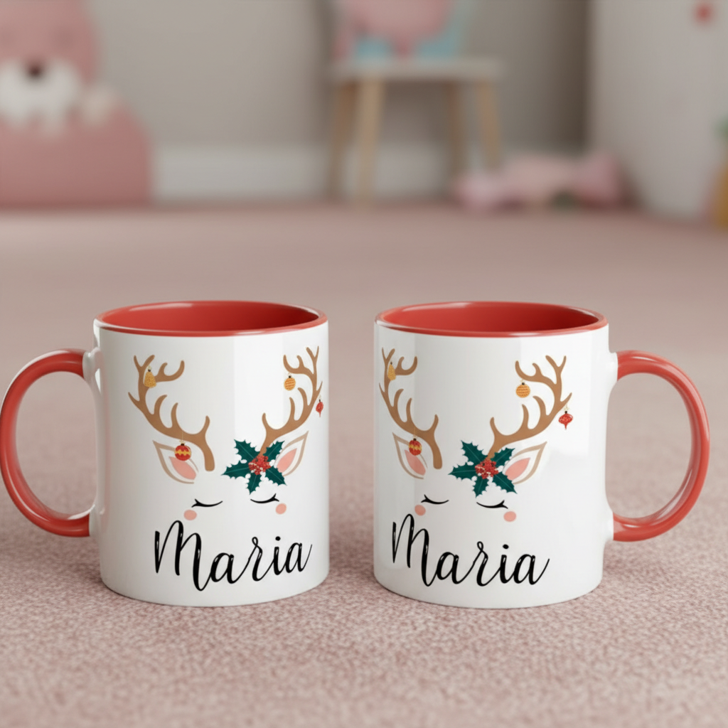 tasse de Noël personnalisée avec décor renne rouge