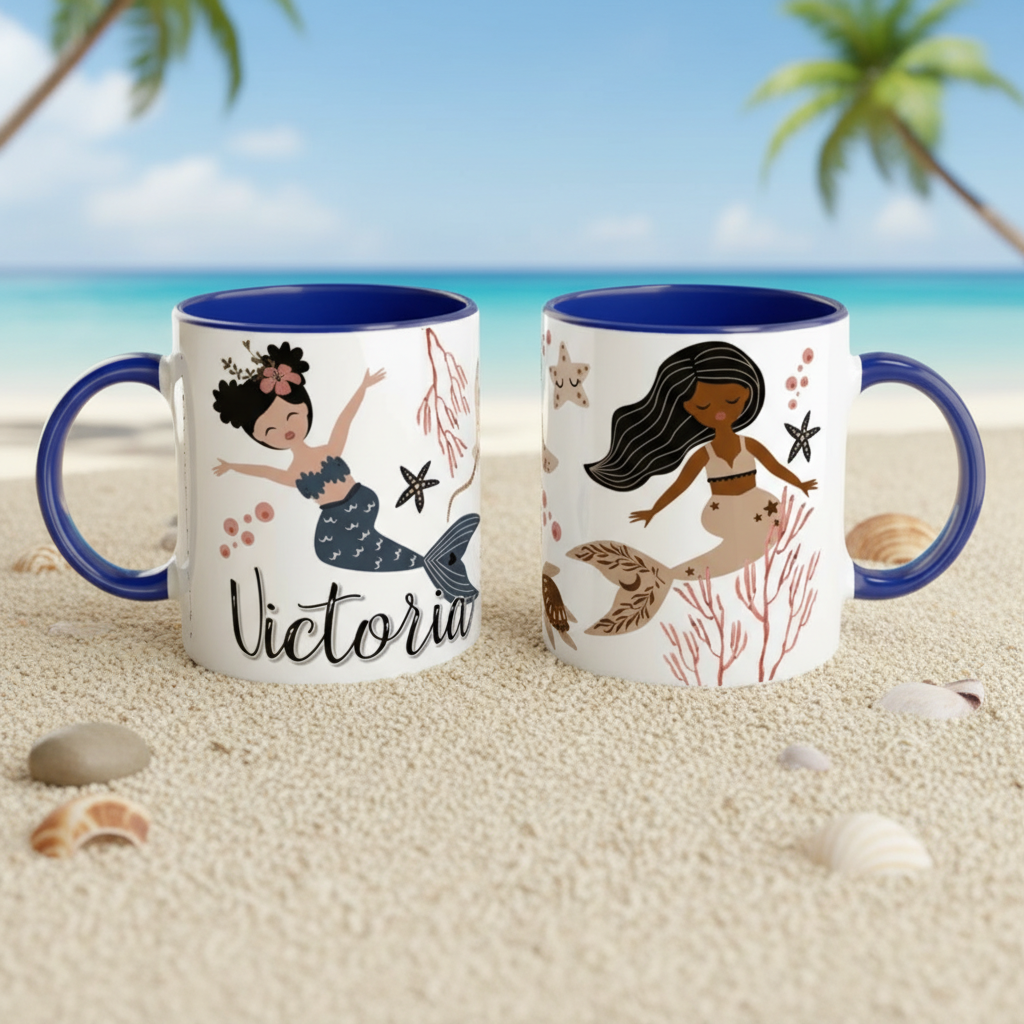 détail illustration sirène sur mug en céramique