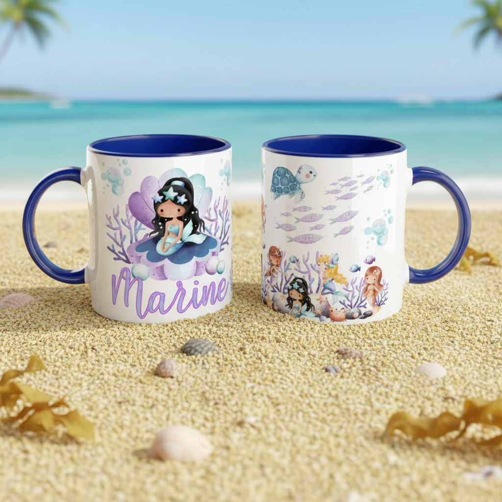 tasse illustrée univers sous marin avec sirènes