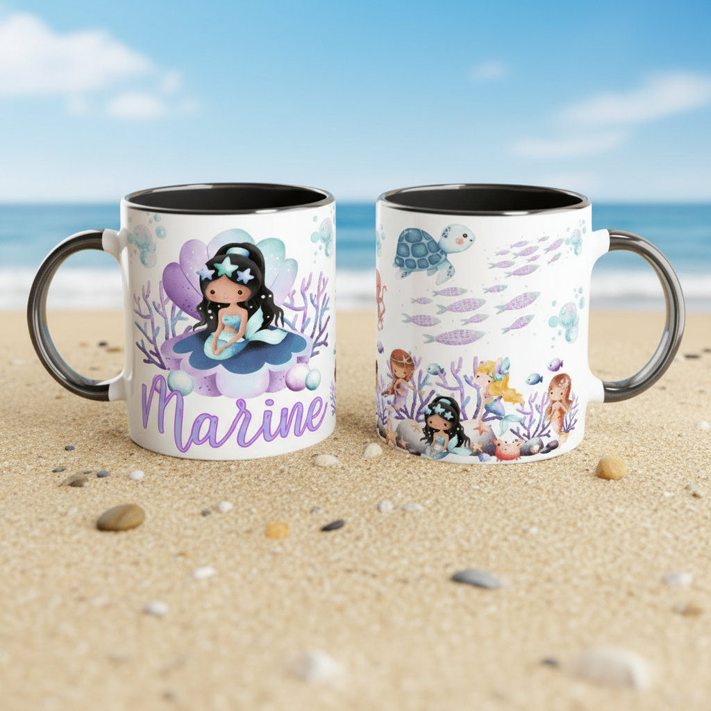 mug sirène personnalisé avec illustration océan.