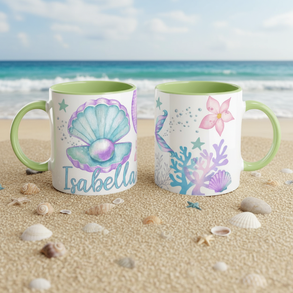 Tasse personnalisée thème marin avec coraux et éléments océaniques