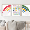 Triptyque d’affiches pour chambre d’enfant avec arcs-en-ciel colorés et message sur les frères et sœurs