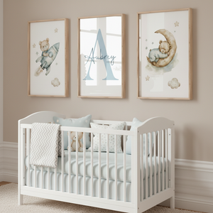 Triptyque affiches enfant ours lune et fusée