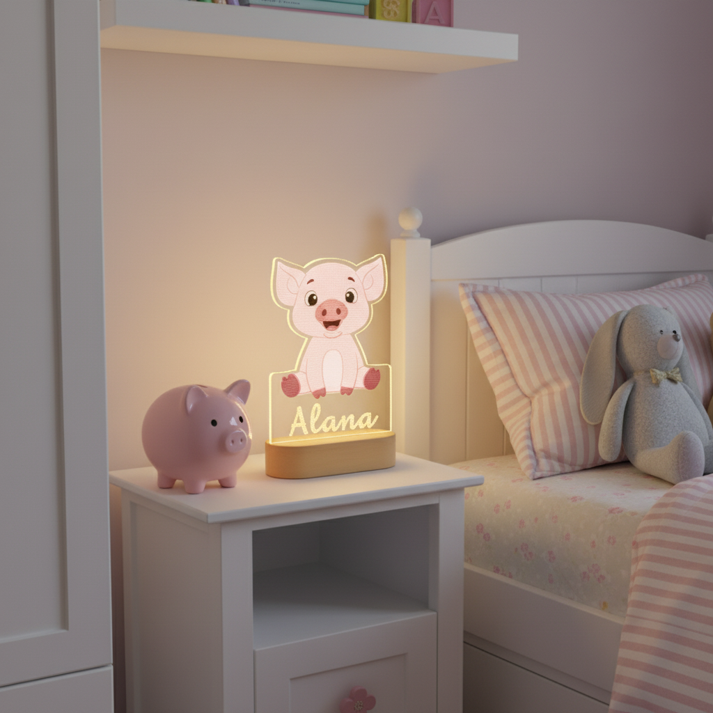 Veilleuse enfant cochon LED créant une ambiance rassurante au coucher