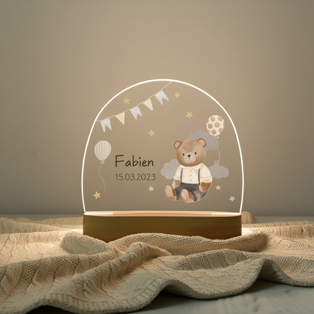 Veilleuse ourson décorative installée dans une chambre d’enfant