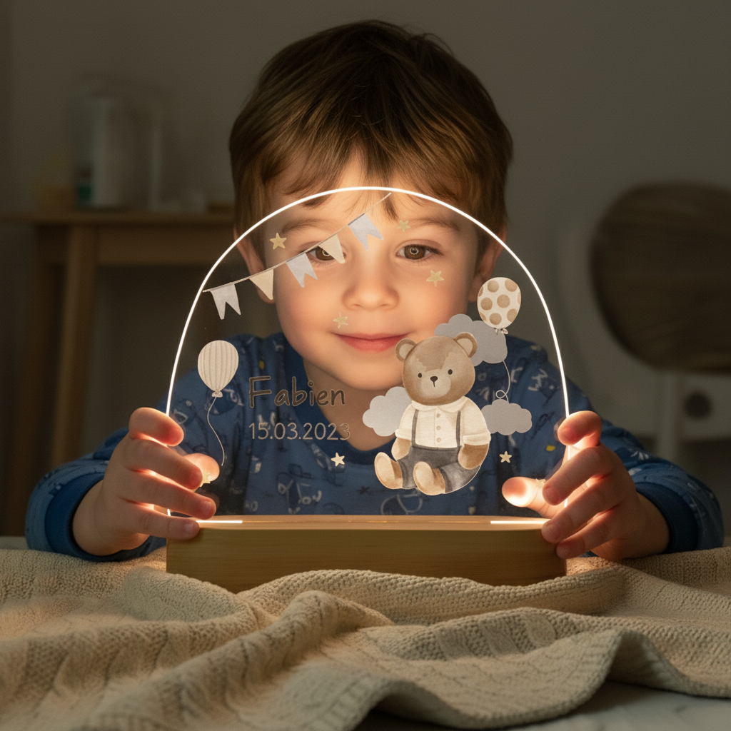 Veilleuse ourson LED diffusant une lumière douce et rassurante pour bébé