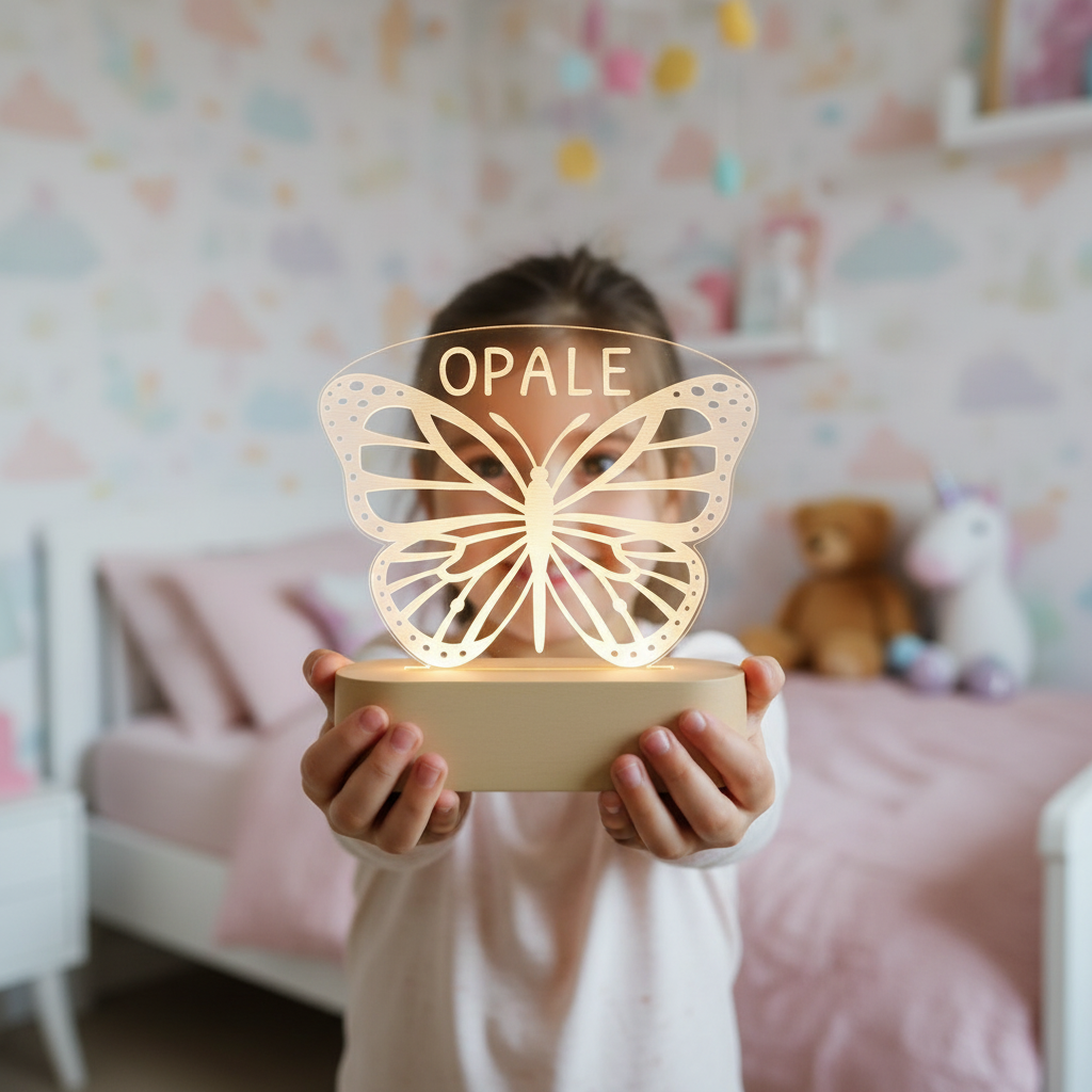 Veilleuse papillon LED diffusant une lumière douce